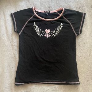 black and pink y2k angel wings top
